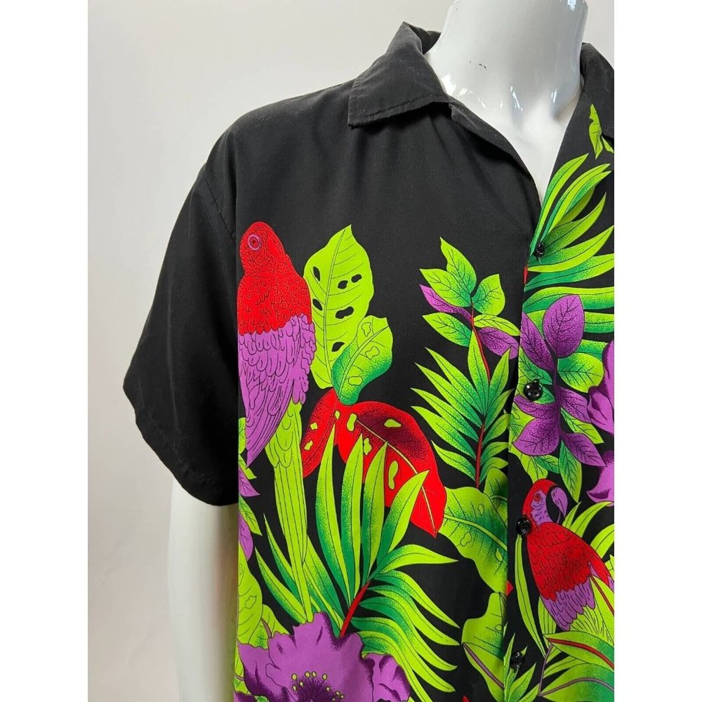 High Seas Resort Wear  Mens Hawaiian Shirt Black Multi Floral Short Sleeve XL